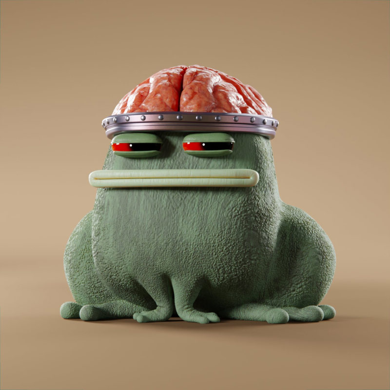 Selected green Croakz character with an exposed brain