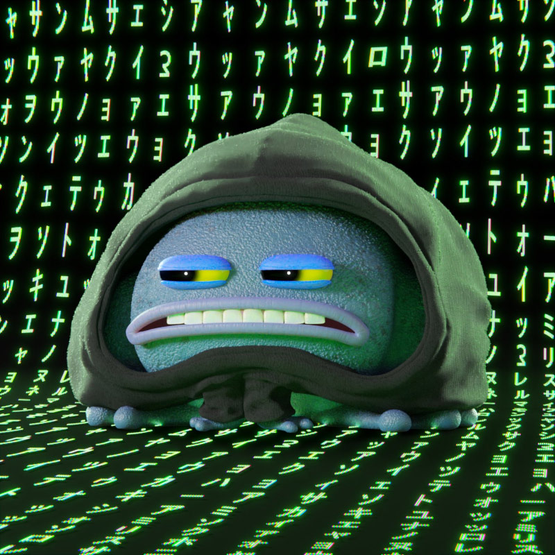 Croakz character in a digital green environment