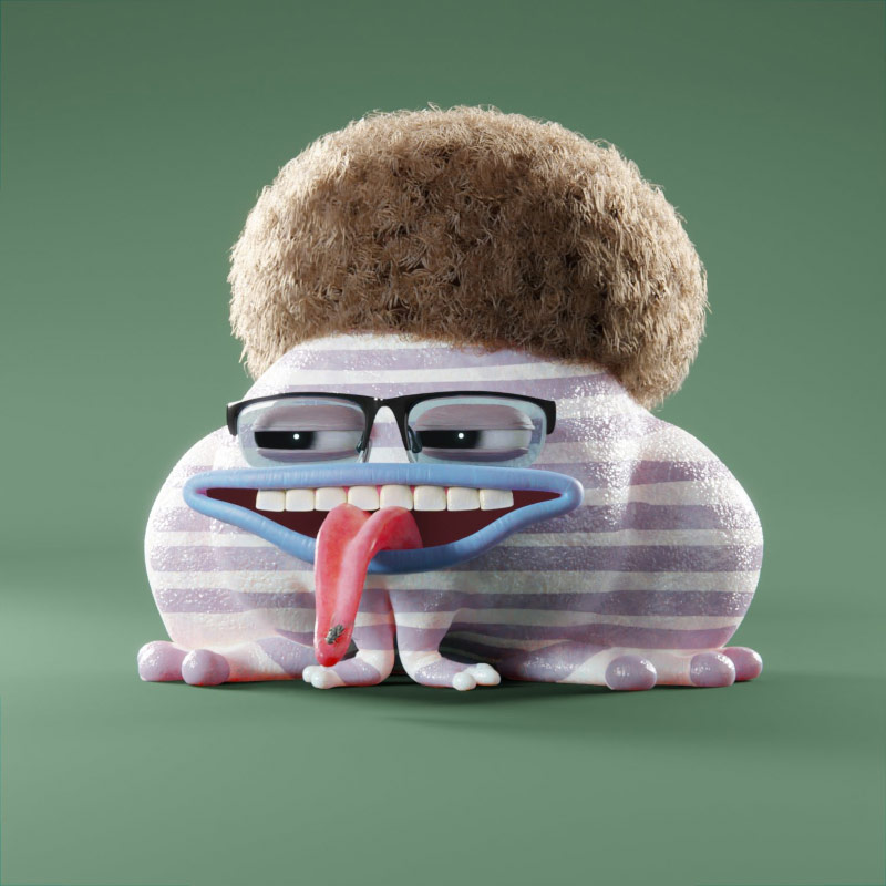 Selected striped Croakz character with glasses and a brown afro