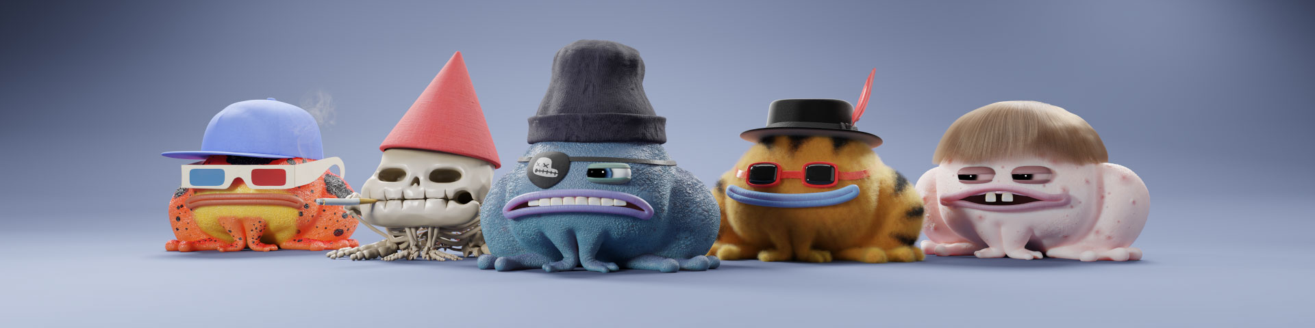 A lineup of six Croakz characters