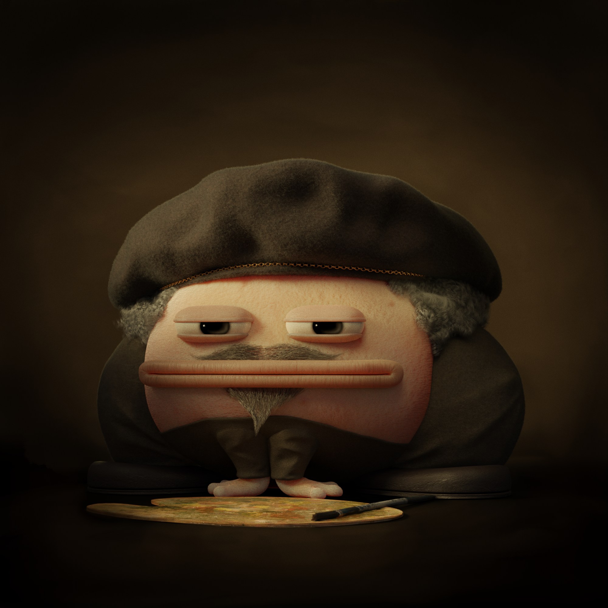 Croakz character rendered as a classical painter