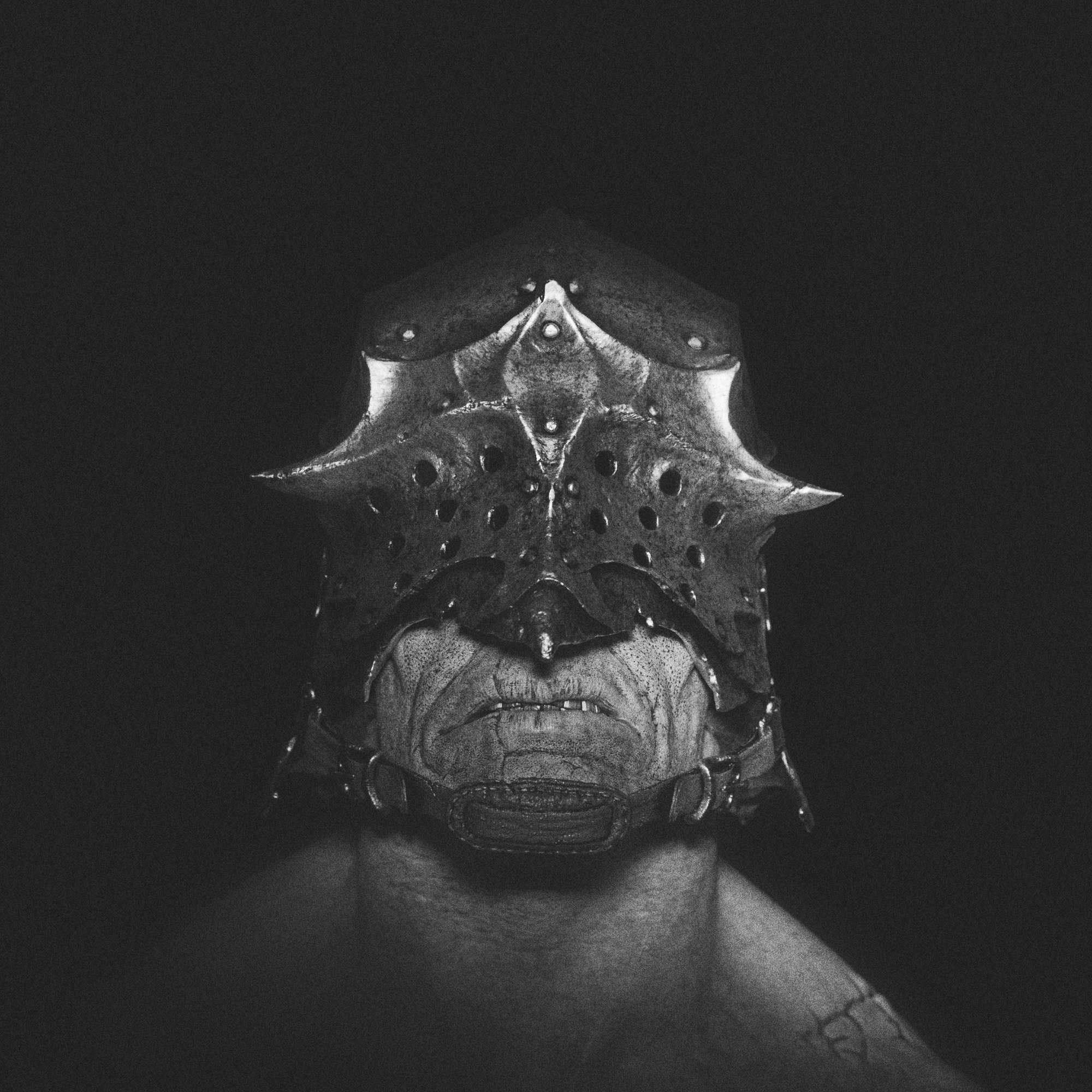 Sallet Man black-and-white front render
