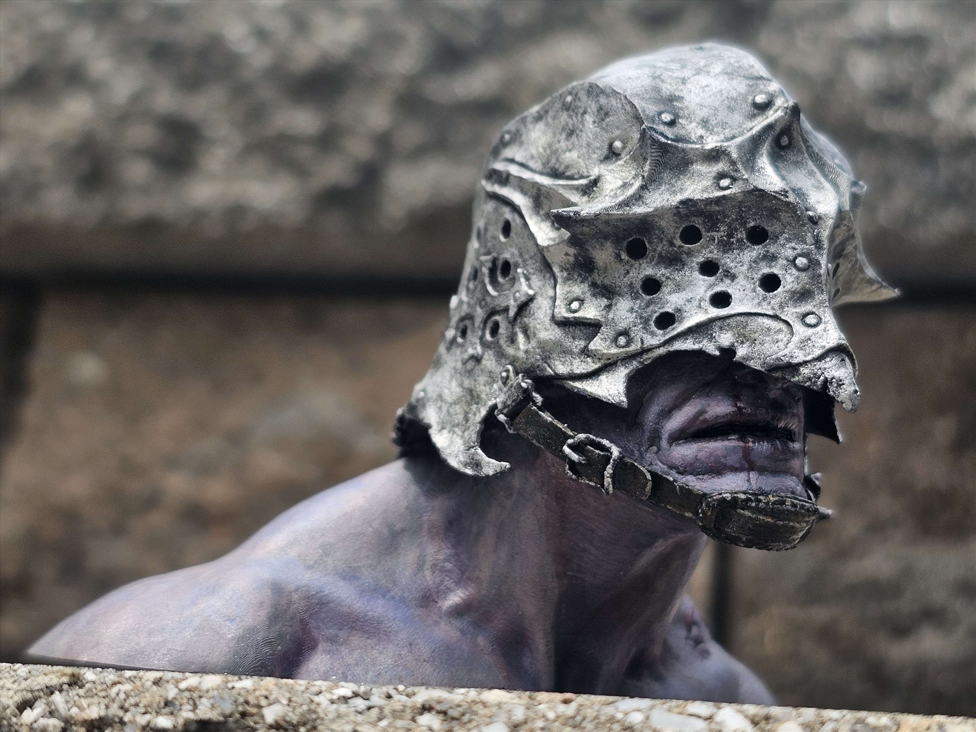 Painted Sallet Man physical print close-up