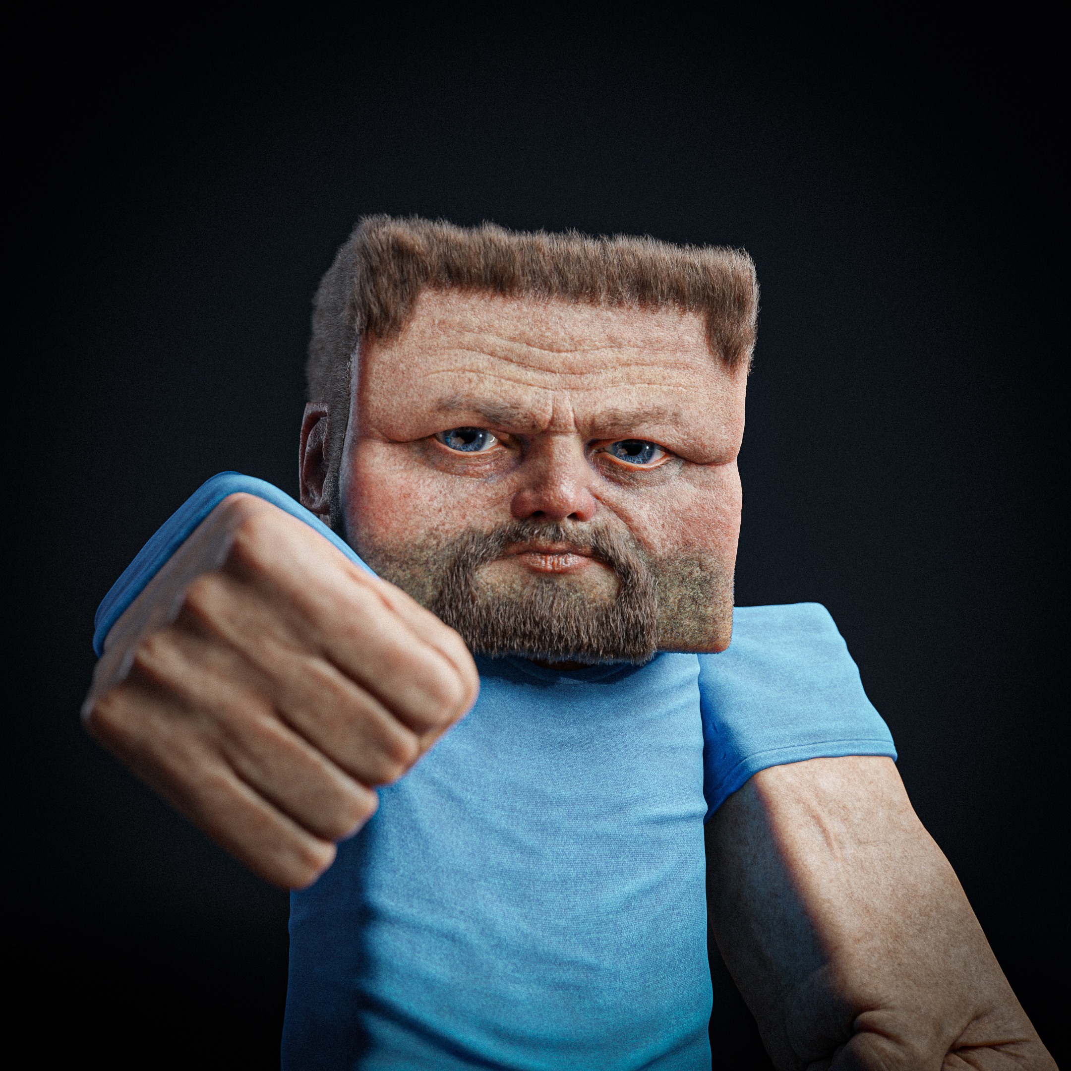 Steve stylized 3D character raising his fist